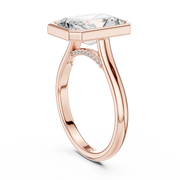 Cathedral Bezel Set Engagement Ring with Diamond Bridge