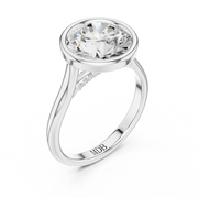 Cathedral Bezel Set Engagement Ring with Diamond Bridge